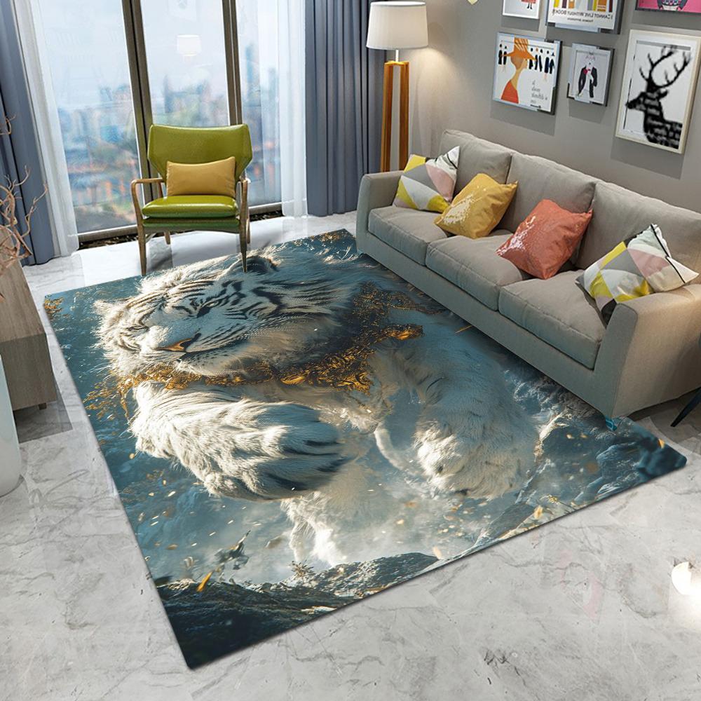 

European Style Flame Ferocious Tiger Carpet Living Room Sofa Bedroom Study Kitchen Entrance Door Mat Non-slip Home Decor Rug 50x80cm