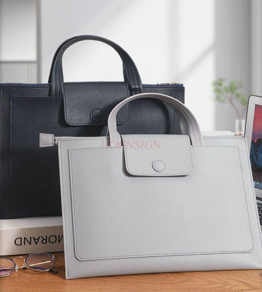 1pcs Customized Leather File Bag with Large Capacity, Thick Hand-held Zipper, Simple Laptop Bag, Storage and Data Bag