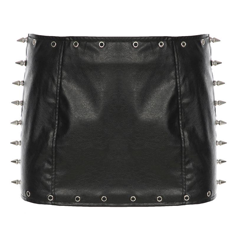 Minigonna Punk Rivettata in Ecopelle da Donna Europea & Americana - Sexy Moda Autunnale
