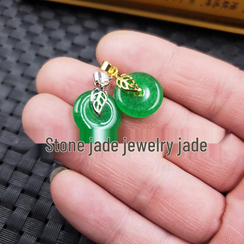 Jadeite and Quartzite Jade Buckle Pendant Necklace in Emerald Green. Gold, Diameter ~15mm