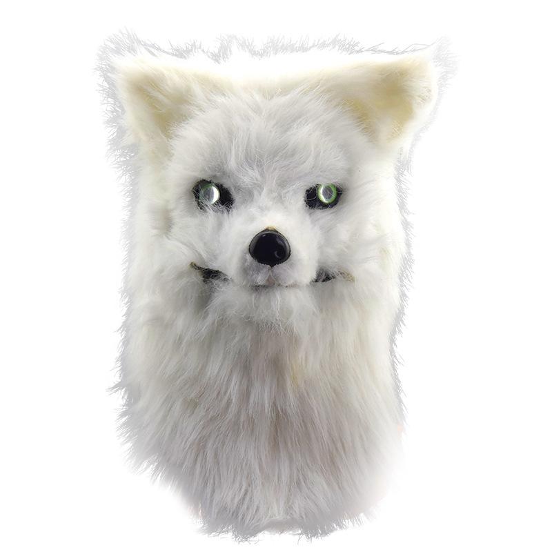 Halloween movable mouth gray wolf head mask, white fur fox mask, plush animal black cow mask for party performances
