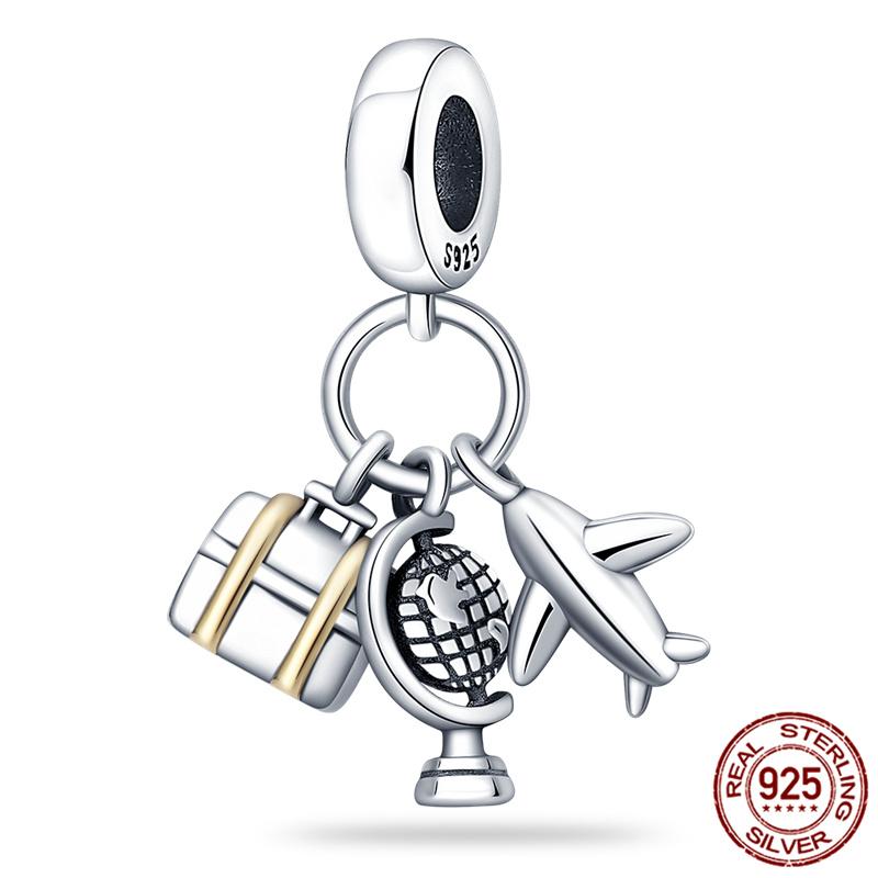 Luggage Airplane Passport Three-Piece Setcopper Charms Fitoriginal Bracelet Jewelry Making For Women Gift