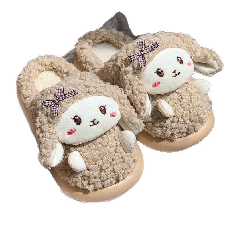 Women's cartoon cotton slippers autumn and winter new warm plush home indoor fluff outer wear women's cotton shoes