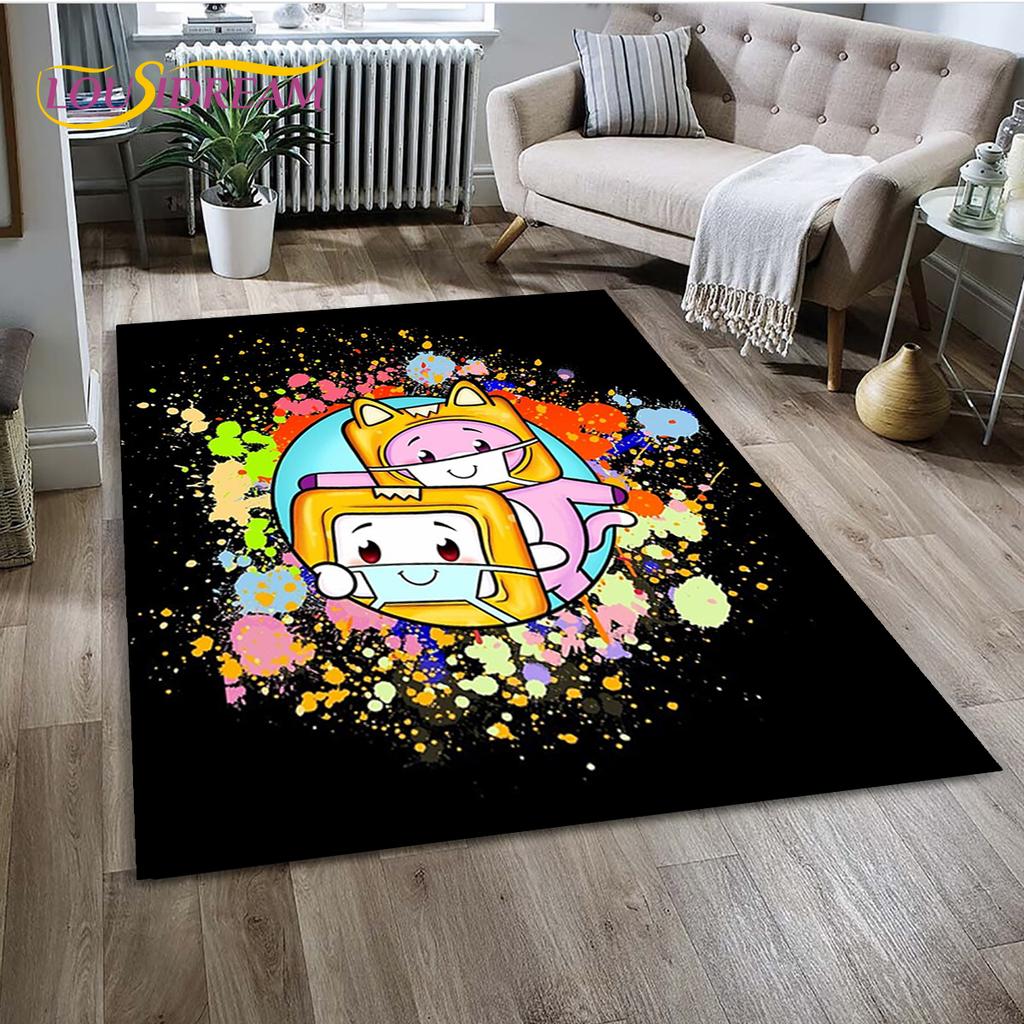 3D Lankybox Cute Happy Boxy Foxy Rocky Rug Carpet for Living Room Bedroom Decor,Floor Mat Non-slip Decoration for Sofa Doormat