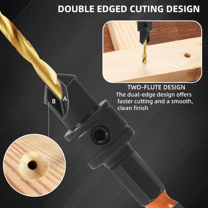 Präzisions-Senkerbohrer für Holzbearbeitung Set mit magnetischem verlängertem Halter und Aufbewahrungskoffer High Speed Steel