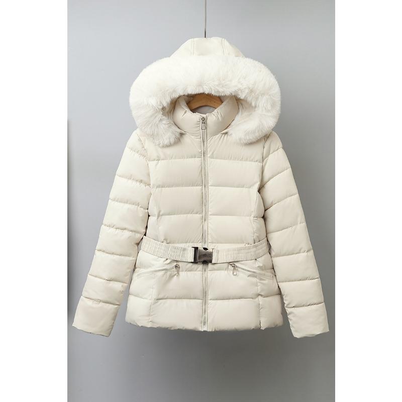 Women's thermal wear with belt long-sleeved ski cotton suit with fleece and thickened jacket inside