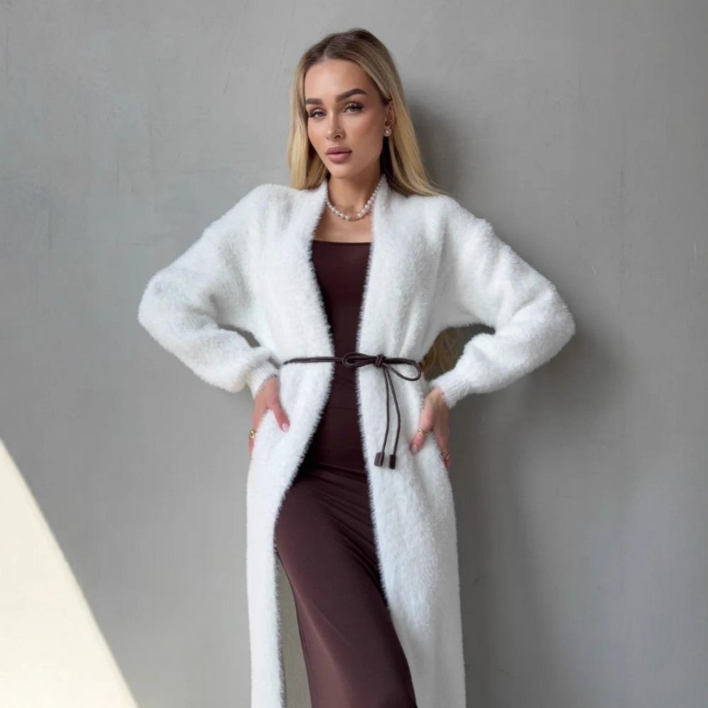 Mink Velvet Long Cardigan Sweater for Women, Loose Loose Lazy Style for Autumn and Winter, Fluffy and Soft, Layered with a Knit Jacket