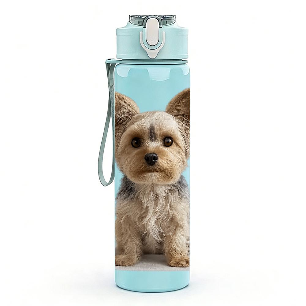 1PC Yorkshire Terrier Puppy Bust 750ml Color Plastic Sports Water Bottle Leakproof Flip Straw Lid For Sports Office Home Use