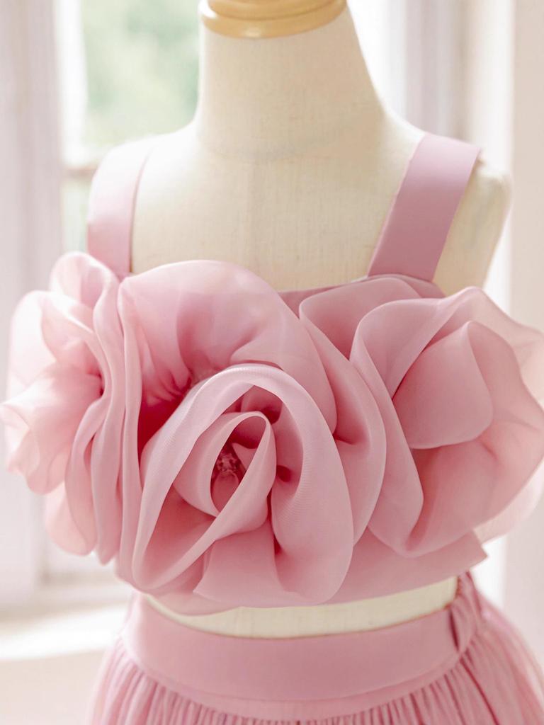 2025 Mädchen 3D Blumen Zweiteiliges Kleid mit voluminösem Rock – Festival & Abend Prinzessinnenkleid