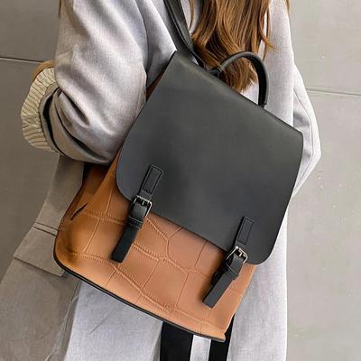 Genuine Leather Match Color Cowhide Women's Bag Simple Backpack Women's Schoolbag