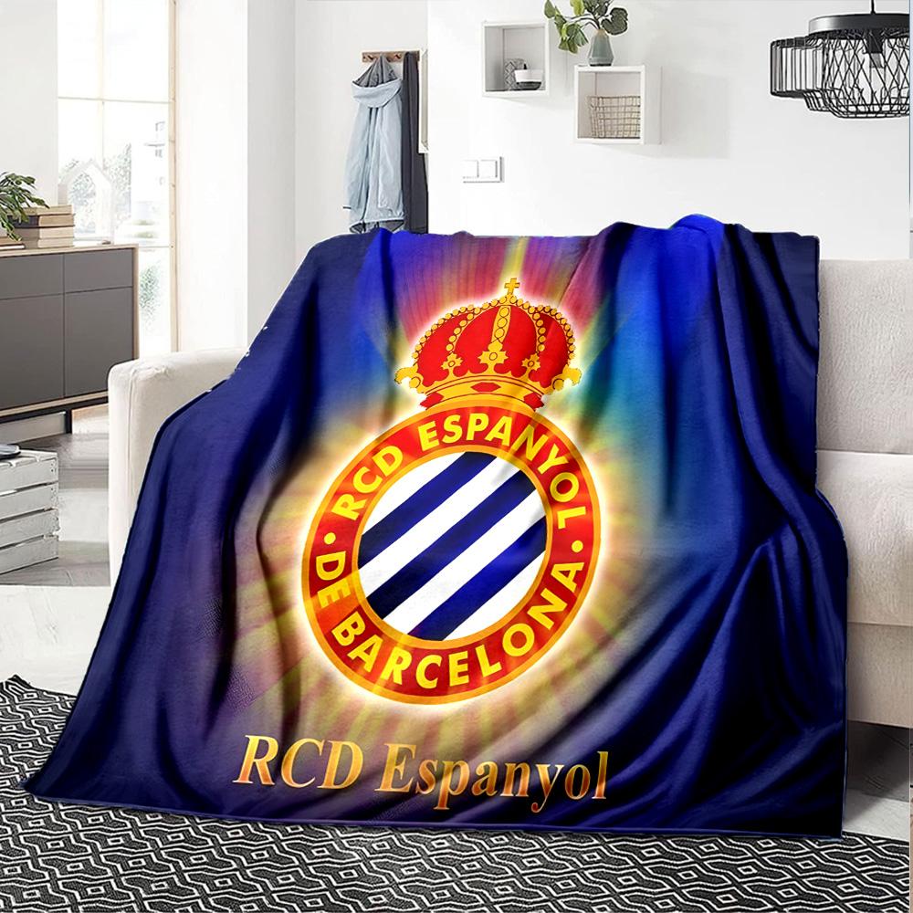 Couverture en Flanelle du Stade Espanyol, Polyester Doux, Design Moderne, Toutes Saisons pour le Camping, les Voyages, Cadeaux pour les fêtes ou les anniversaires