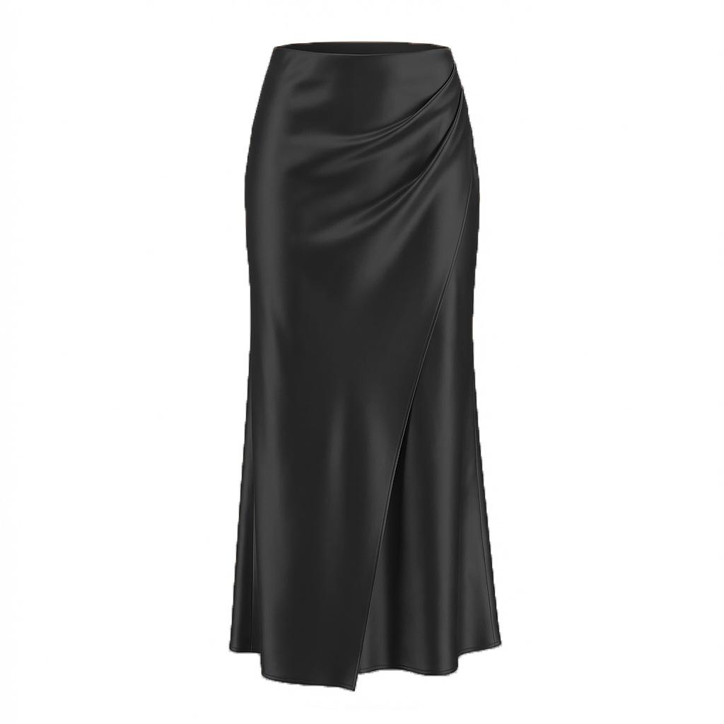 Damen Hoher Bund Satin Maxirock Wickel Raffung Elegant Bodycon Rock