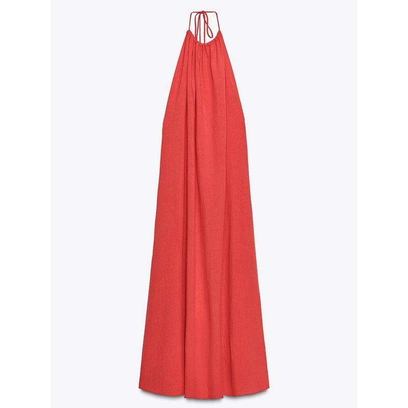 

Za2025 Summer New Women clothes Sexy Sleeveless Hanging Collar Exposed Temperament Back Dress 2180211 649 Coral color L