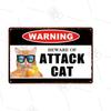Pet Shop Warning Sign Beware of The Attack Cat Metal Sign Animals Tin Plate Pet Shop Wall Sticker Decoration Vintage Home Decor