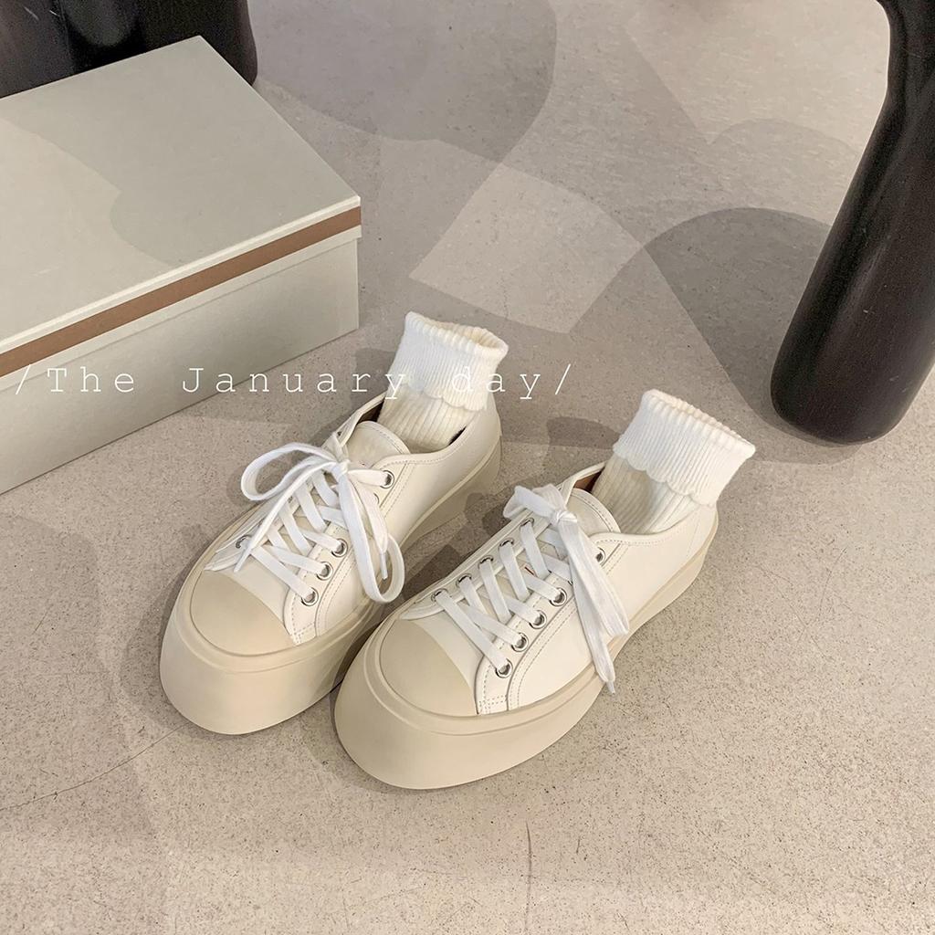 Su Yinyin has the same spot big head cutie~ lace-up heightening thick-soled casual big head shoes board shoes women's little white shoes