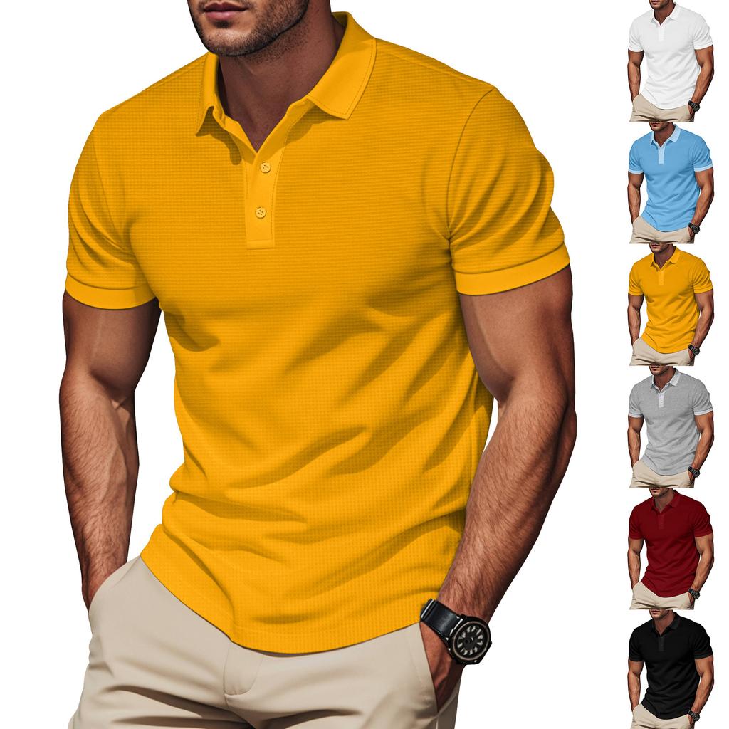 American Summer Men's Solid Color Lapel Comfortable Breathable Fashion Color Matching Short Sleeves