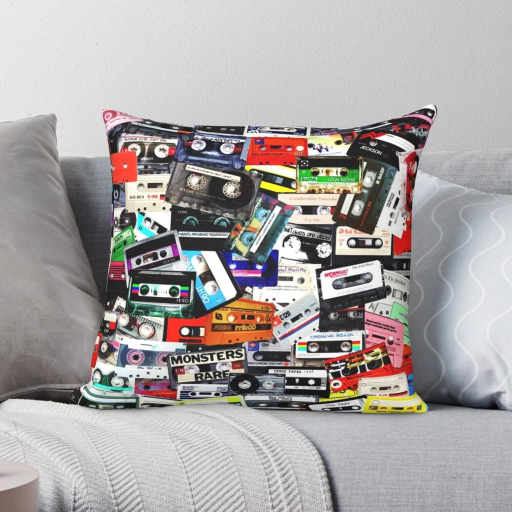 Cassette Tape Pillowcase Polyester Linen Velvet Creative Zip Decor Pillow Case Bed Cushion Cover