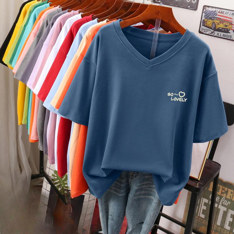 

Женская футболка с коротким рукавом, большого размера, свободная и стройнящая, топ с V-образным вырезом с принтом 3XL королевский синий