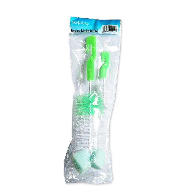 Large & Small Sponge Baby Bottle Brush Set with Nipple and Nylon Cleaning Brushes