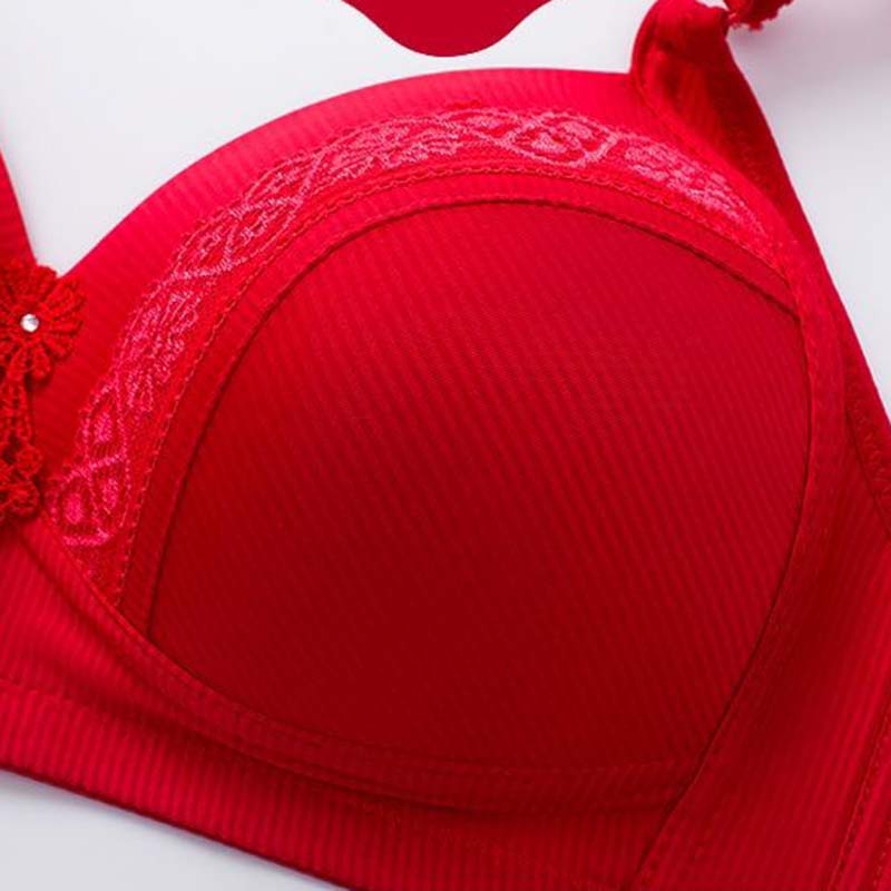 Massage Breathable Bra Gather Anti-sagging No Steel Ring Beautiful Back Thin Wireless Women's Underwear Sweet Sexy Lace Embroidery Simple Casual