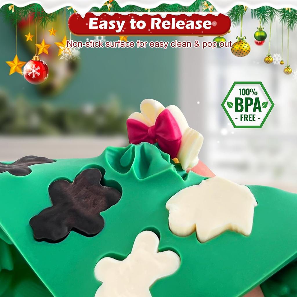 Christmas Silicone molds for Xmas Candy Chocolate Wax Decor 60 Cavity 11 Shapes Gummy Mould Including Tree Santa Cane Hat Socks Elk Gingerbread Man