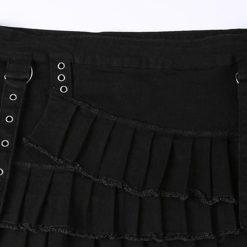 Women's Summer New Personality Street Fashion Trend Splicing Straps Diablo Style Pleated Skirt
