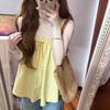Korean Sweet Casual Vacation Suspender Summer Vest Drawstring Age-reducing Pleated Shirt Loose Niche Sleeveless Top