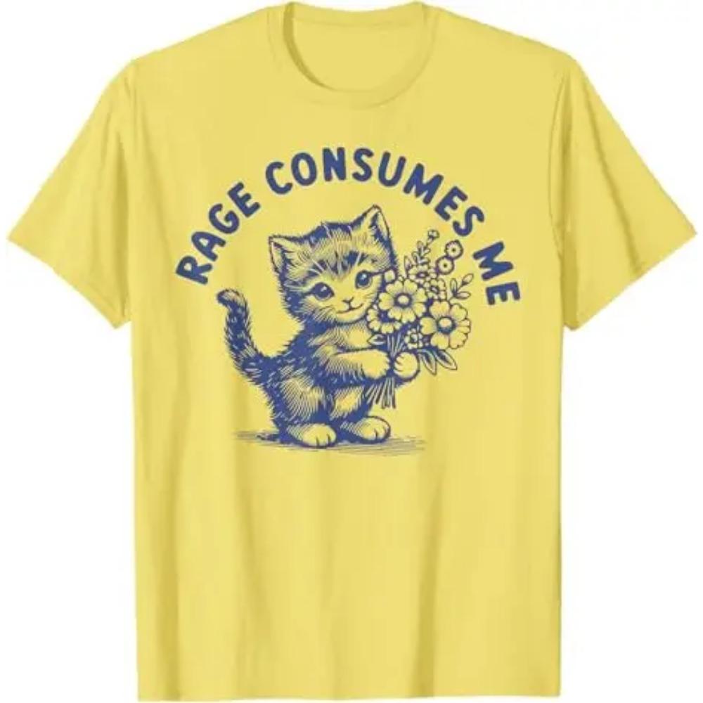 Rage Consumes Me Cat Flower Cute Kitty Cat 3d Print Womens T Shirt Funny Kitten Graphic Outfit Short Sleeve Blouses Novelty Tee