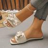 Foreign Trade Large Size Bow Flat Slipper Women Wear European and American Square Toe Comfortable Beach Shoes in Summer