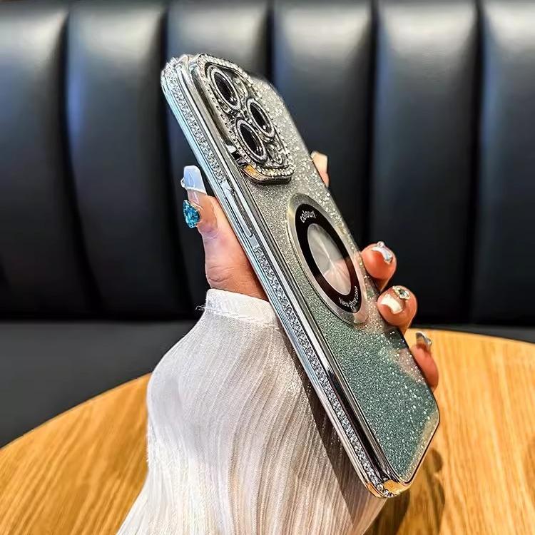 Suitable for Apple 16proMax Water Diamond Magnetic Phone Case, Gradient IPhone15 Anti-drop Lens Film 14 Protective Case
