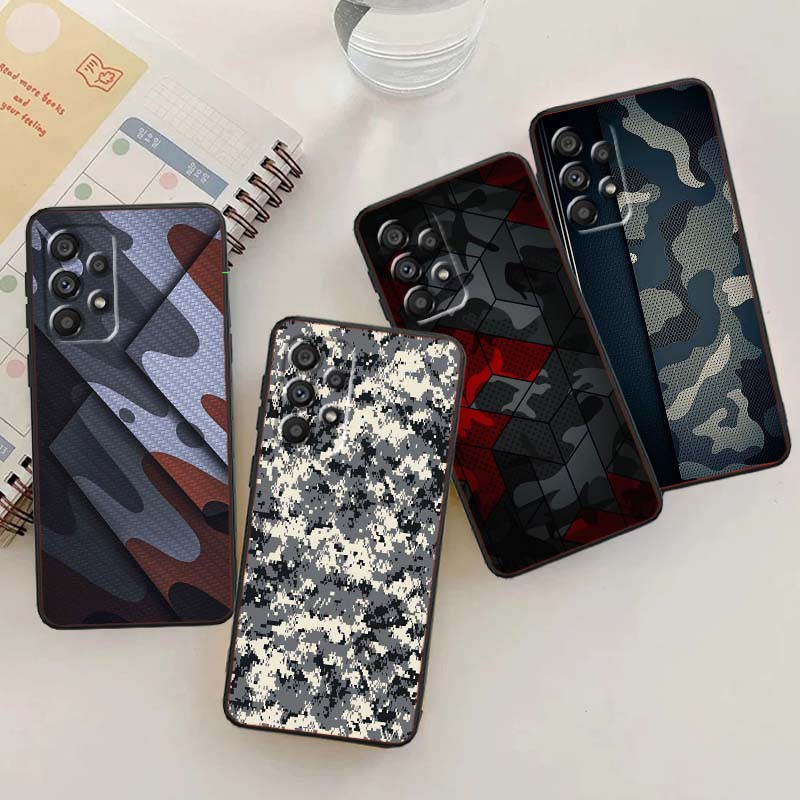 Creative Camouflage Pattern For Samsung A73 A72 A71 A55 A54 A53 A52 A51 A13 A22 A16 A15 A12 A14 A26 A07 5G Black Phone Case