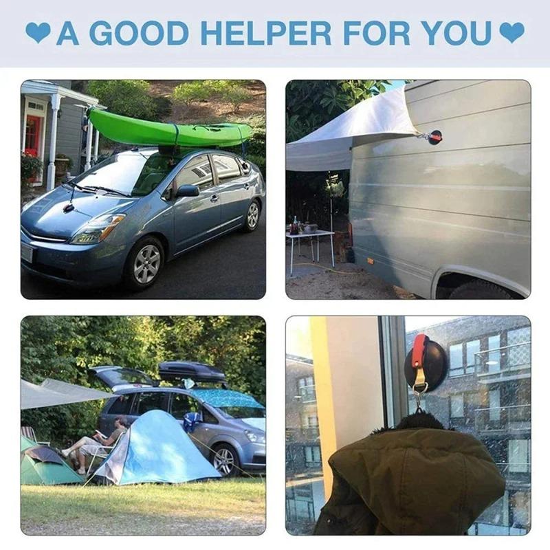 1-4PCS Multifunctional Heavy Duty Suction Cup Device Tie Tensioner Down Luggage Tarps Tents Camping Car Van with Securing Hook