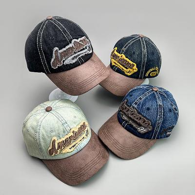 American Retro Splicing Casual Baseball Cap Contrasting Colors Trendy Washed Cap Letters Men And Women Versatile