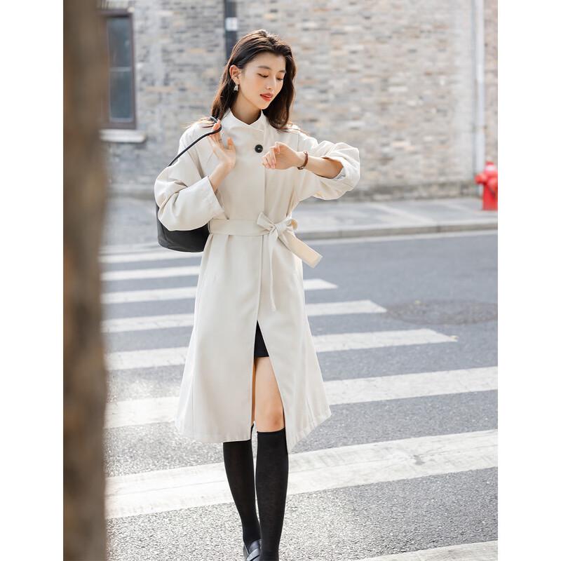 Mokaona Women's Elegant Mid-Length Long-Sleeve Trench Coat MKNJD3888