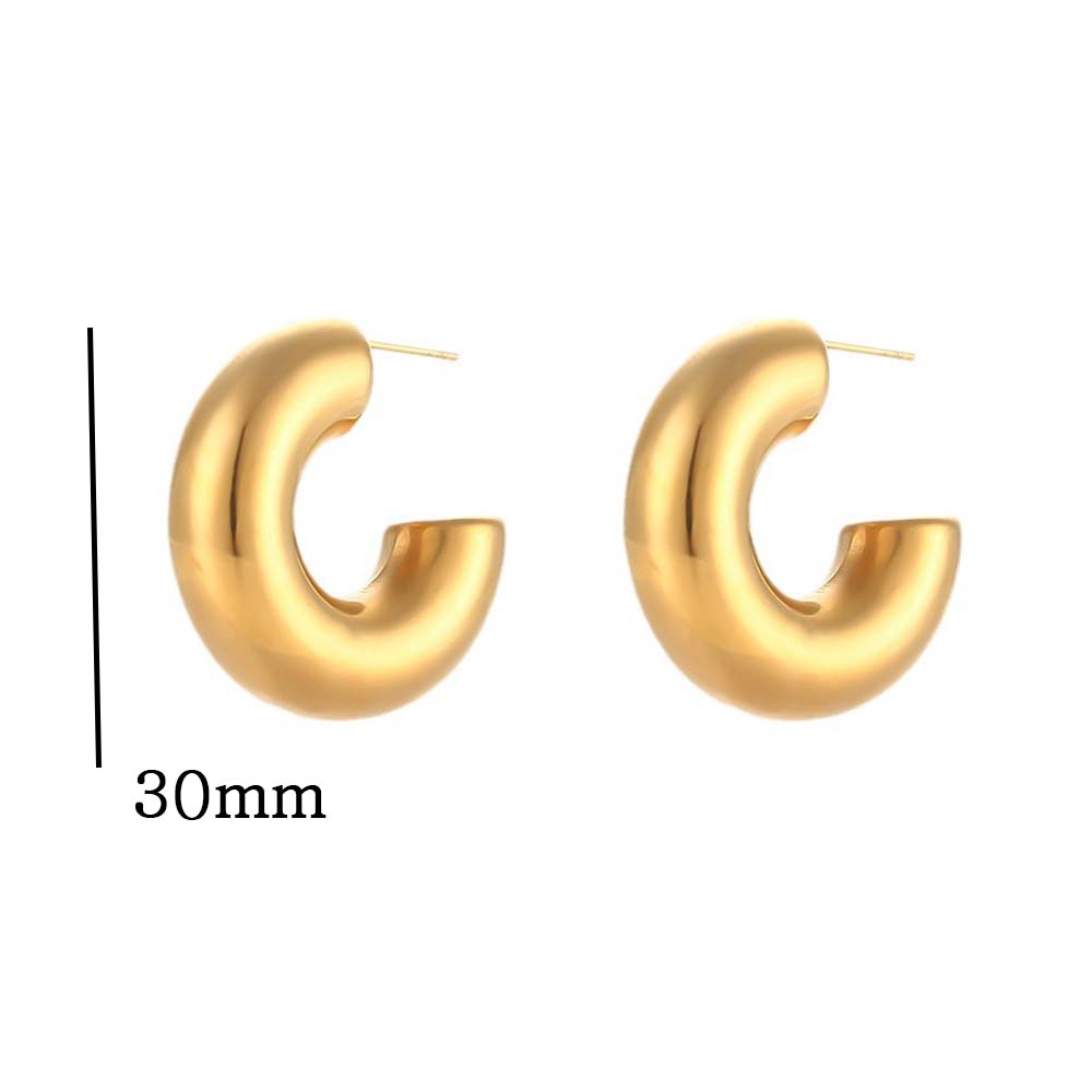 3 Sizes Exaggerated Chunky C Shape Stainless Steel Hoop Earrings for Women Glossy Thick Circle Polished Ear Jewelry