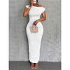 Sexy Solid Color Dress Cute Slim Water Ripple Diagonal Shoulder Dress