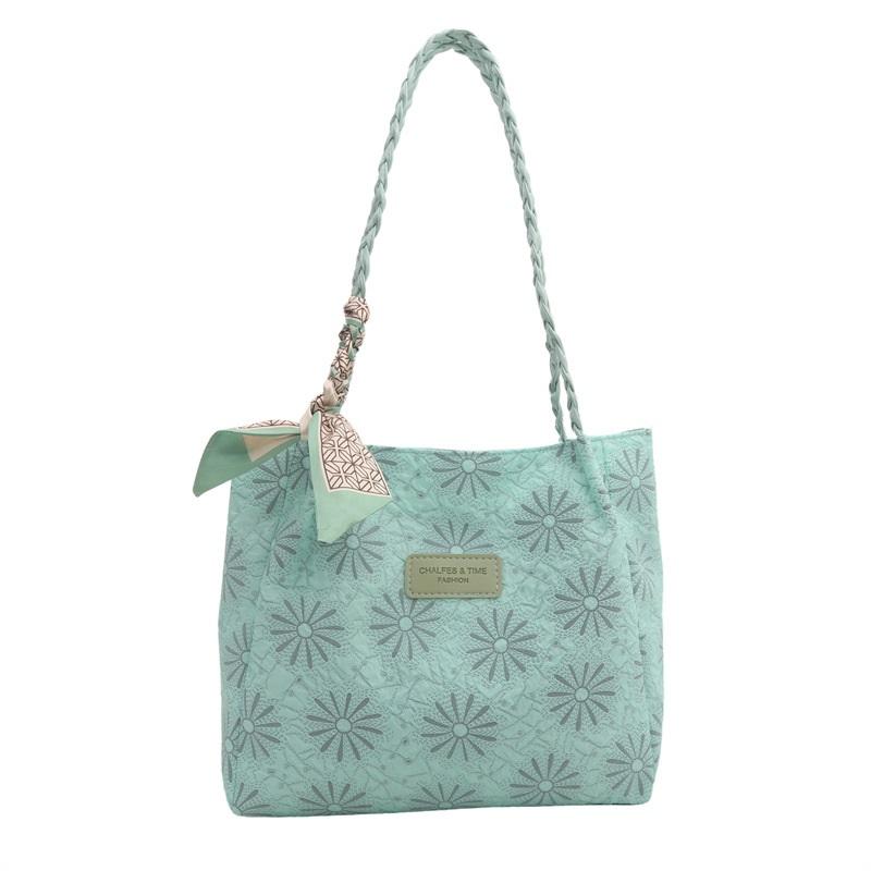 Embroidered large bag for women 2024 spring and summer new forest style small fresh tote bag canvas embroidered ribbon shoulder bag