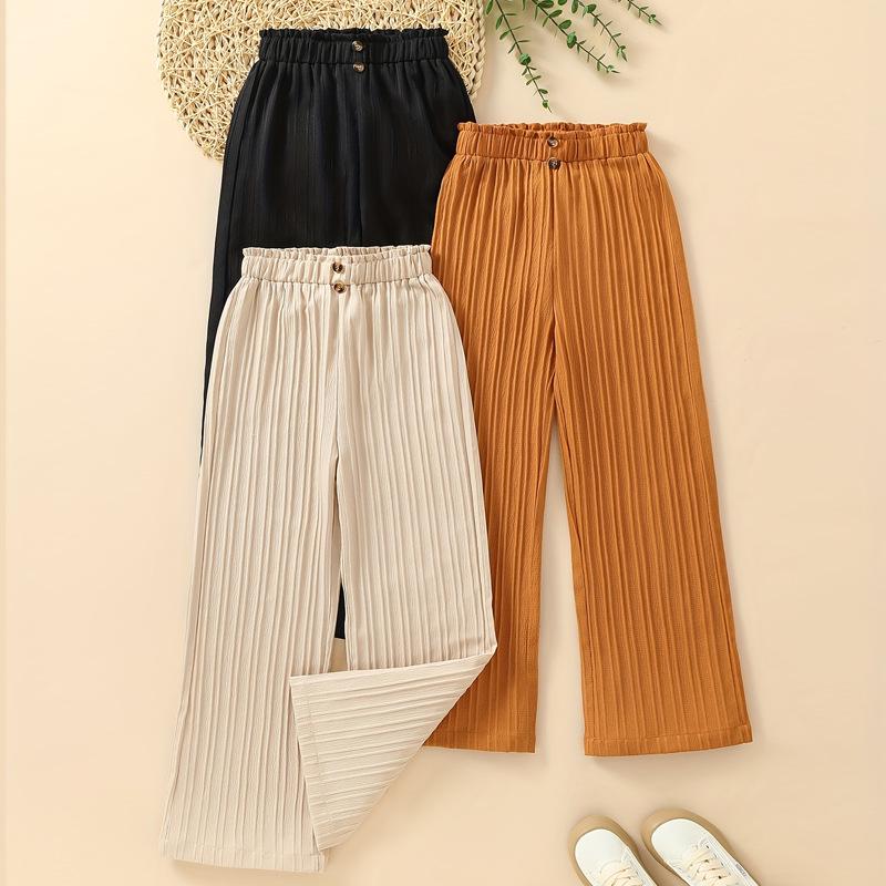 

3-Piece Girls Spring & Autumn Thin Straight-Leg Trousers Set - Casual Loose Fit for Middle & Large Children 160 cm