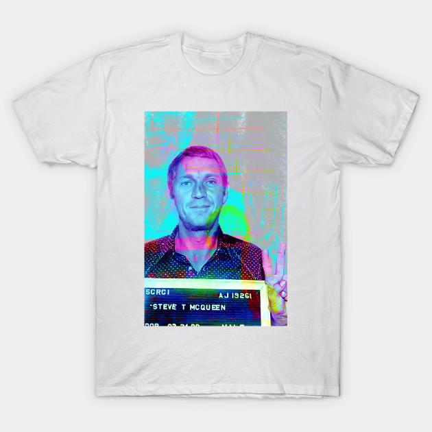 

Men Black Print T-shirt Steve Mcqueen Mugshot No-Cut Transfer Paper Print Cotton Tshirt XL білий