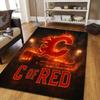 Calgary Flames Flannel Pattern Square Carpet,Area Rug,Carpet Rug for Living Room Bedroom Sofa Playroom Decor,Non-slip Floor Mat