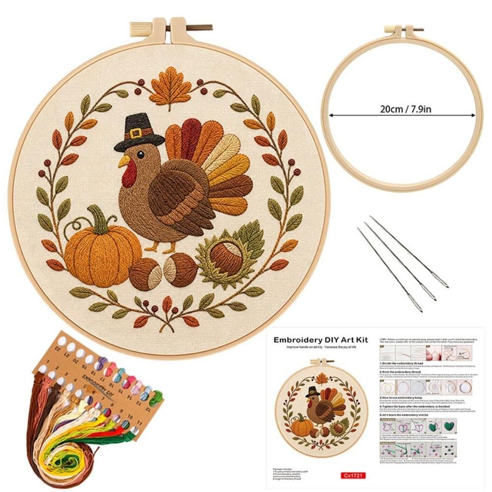 With EN Instruction Happy Thanksgiving Day Embroidery Kit Embroidery Pattern Kit  Thanksgiving Day