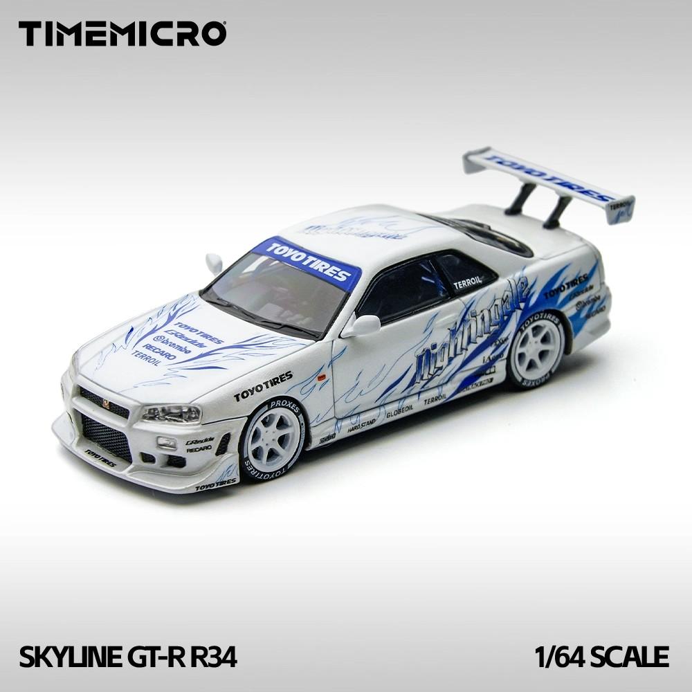 

Time Micro 1/64 Skyline GT-R34 Black/Purple Sports Car Diecast Model Car Metal Chassis Acrylic Display Collection Ornaments