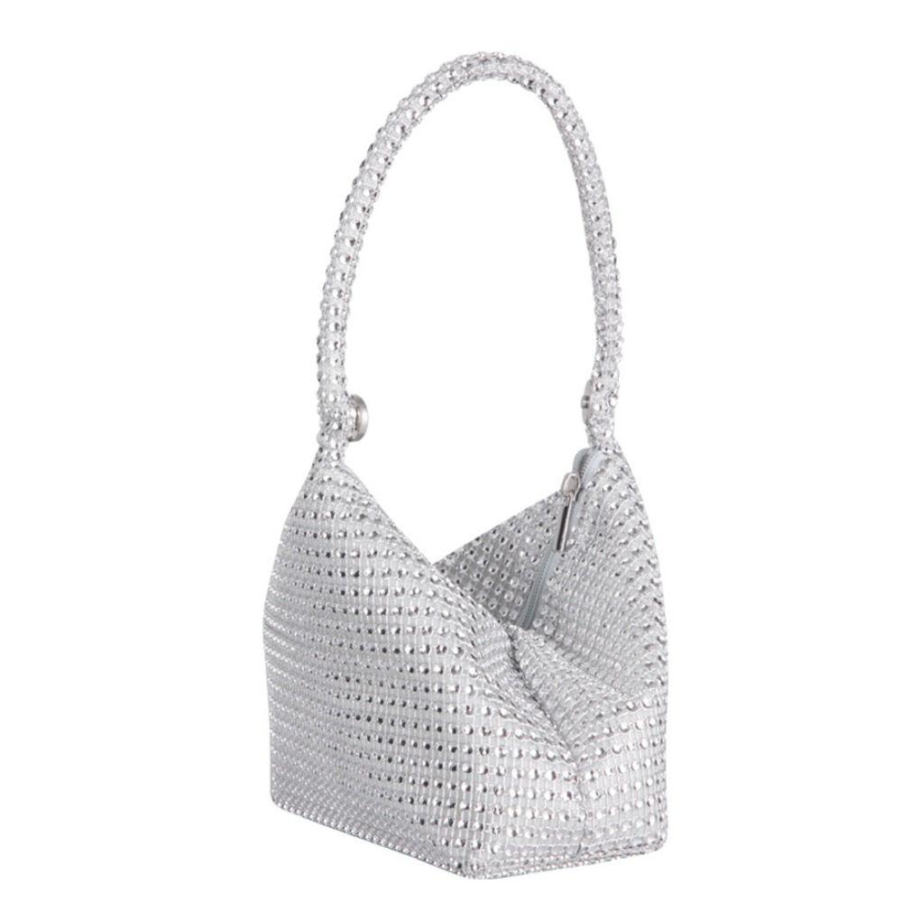 Triangle Design Glitter Imitation Rhinestone Clutch Sparkling Women Handbag Wrist Purse Ladies