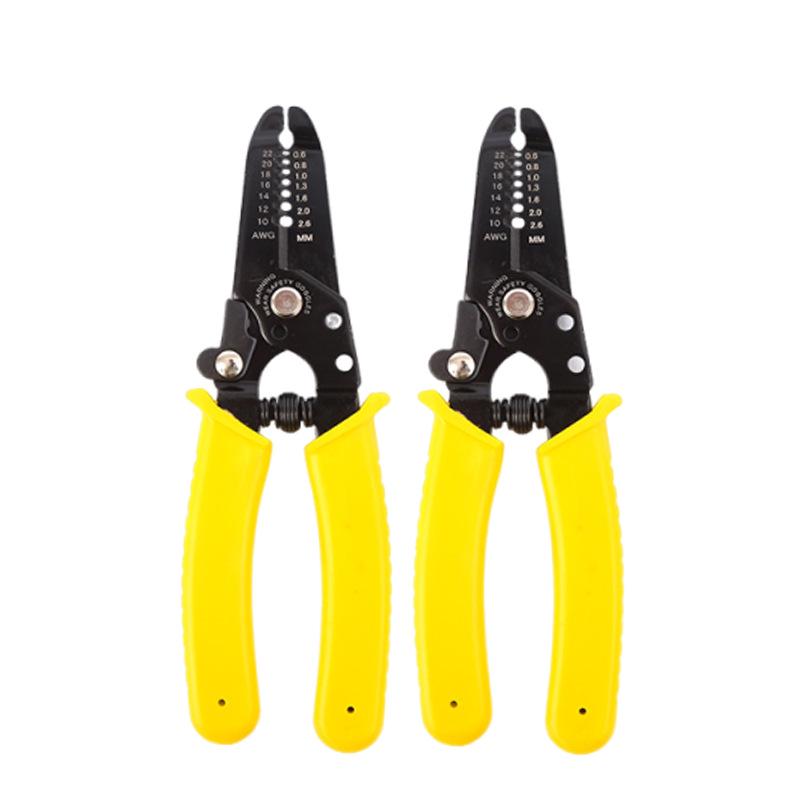 Yellow 6-Inch Multifunctional Wire Stripper with Built-in Spring Safety Lock, 65 Manganese Steel