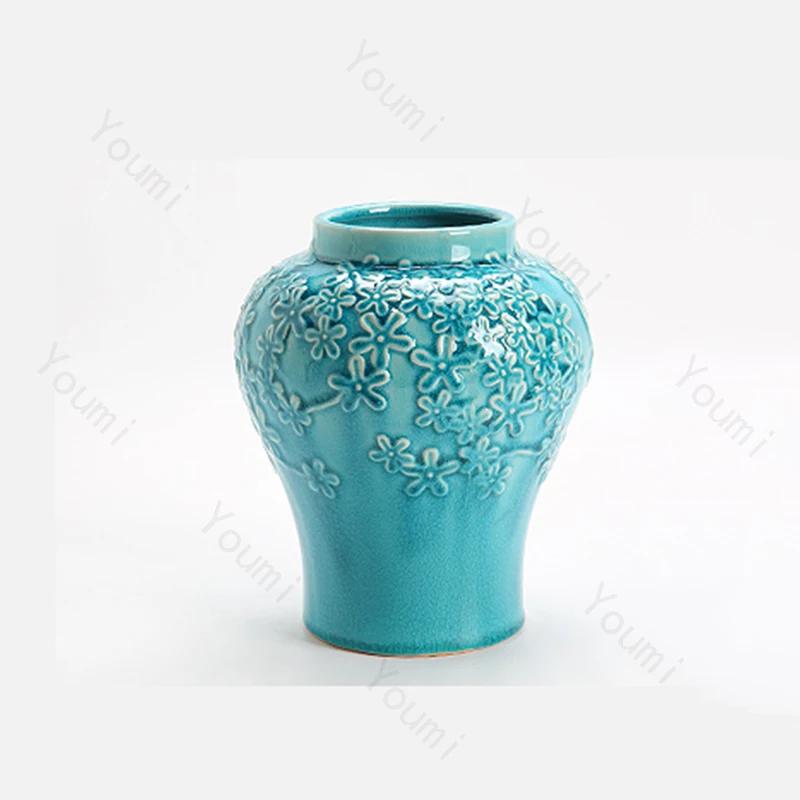Vintage Chinese Style Ceramic Vases Light Luxury Exquisite Flowers Arrangement Vase Household Living Room Desktop Decoration