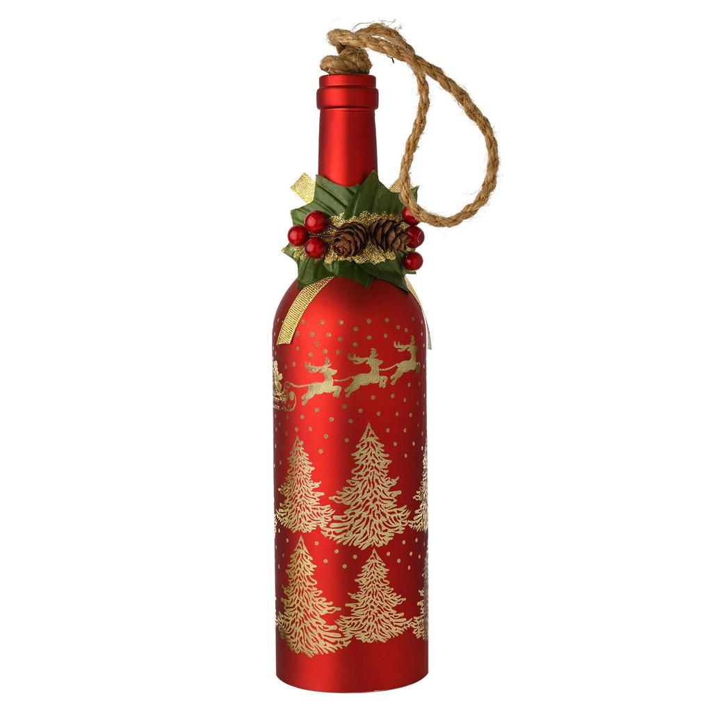 Regal Tidings Glass LED Bottle - Santa Sleigh Red