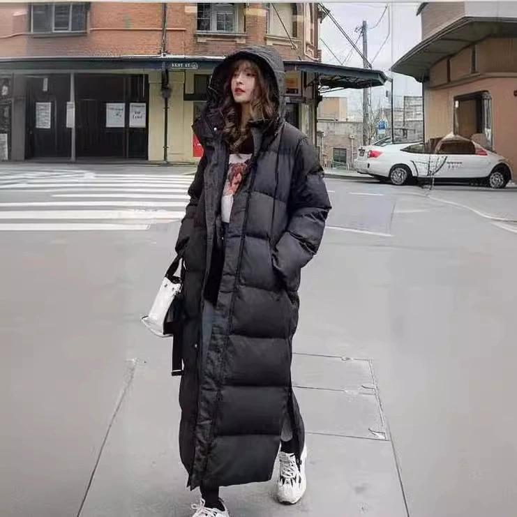 

Super Long Padded Cotton Jacket Women 2025 New Korean Over-The-Knee Fashion Parkas Winter Female Thick Black Down Cotton Coat XS чёрный