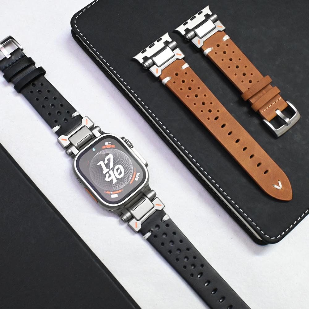 Titanium Color Band for Apple Watch Ultra 3 2 49mm Genuine Leather Strap for iWatch Series 11 10 9 8 se 46mm 45mm 44mm Bracelet