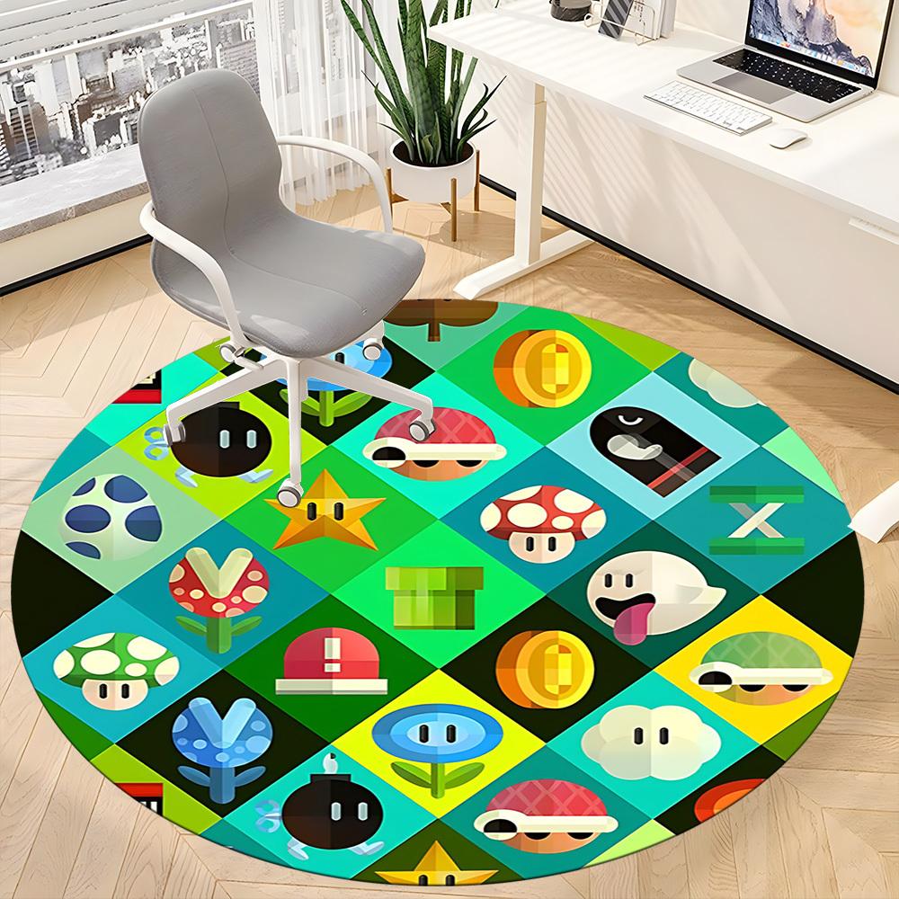 1PC Mario Characters Office Round Area Rug, Indoor Mat Suitable For Office, Under Office Chairs Bedroom Living Room Home Decor, Room Deco110