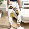 Women Plus Size Printed Jogger Pants Dark Navy Gold Pattern Drawstring Waist Side Pockets Cuffed Ankle